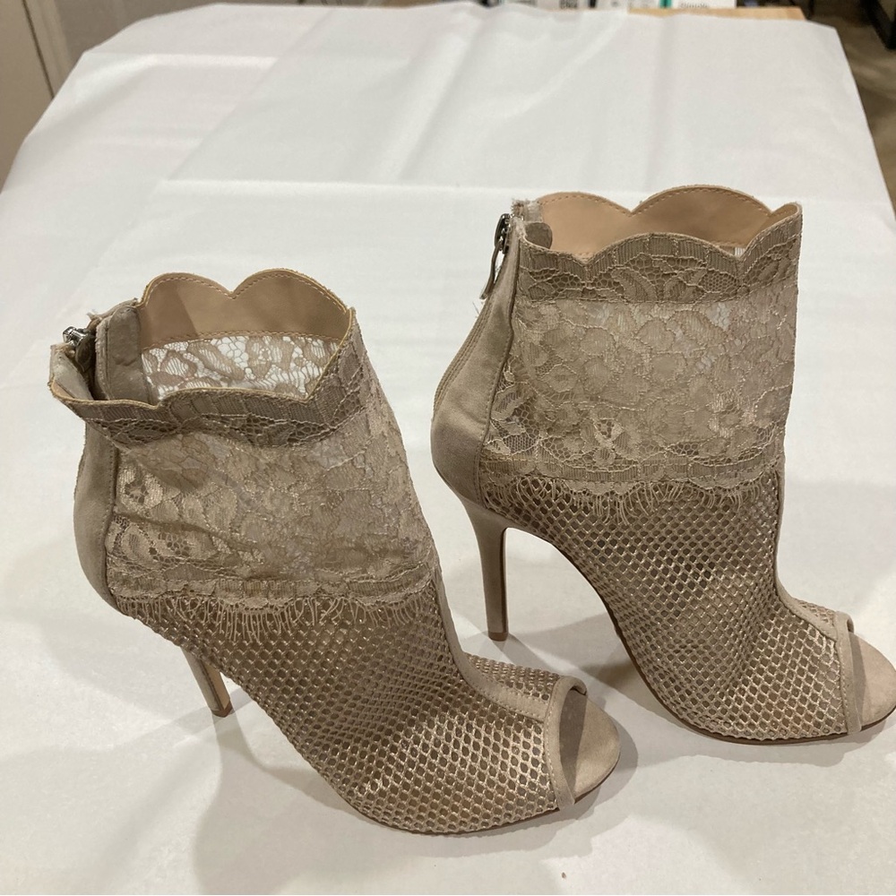 Chinese Laundry Women’s Elegant Lace Peep-Toe Ankle Boots, Size 8